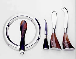 pewter & horn cheese knives & plate