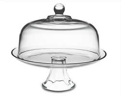 domed glass cake stand 